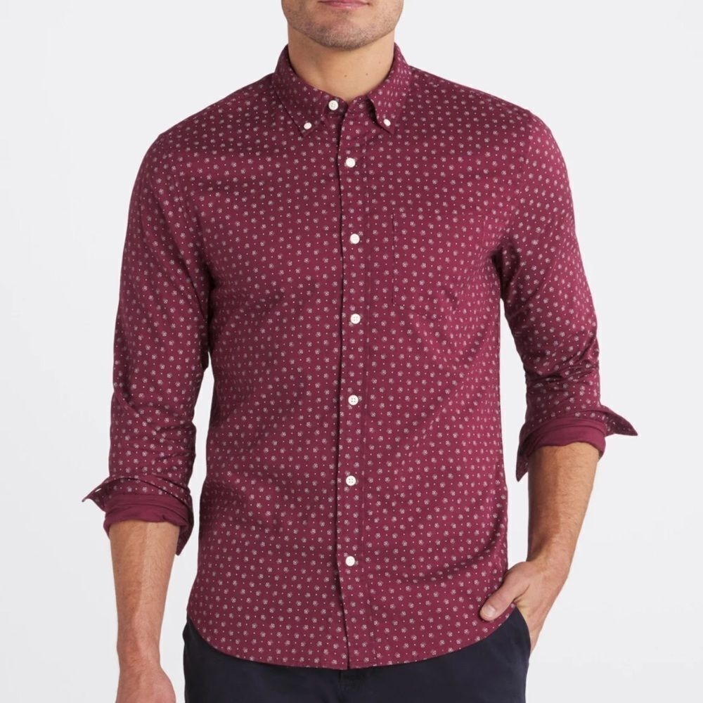 Hawker Rye Elemental Slim‎ Fit Oxford Shirt Burgundy Micro Print Size XL NWT